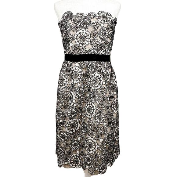 Lela Rose for Richards Womens Geometric Strapless Mini Cocktail Dress Black Sz 8 - Picture 1 of 15